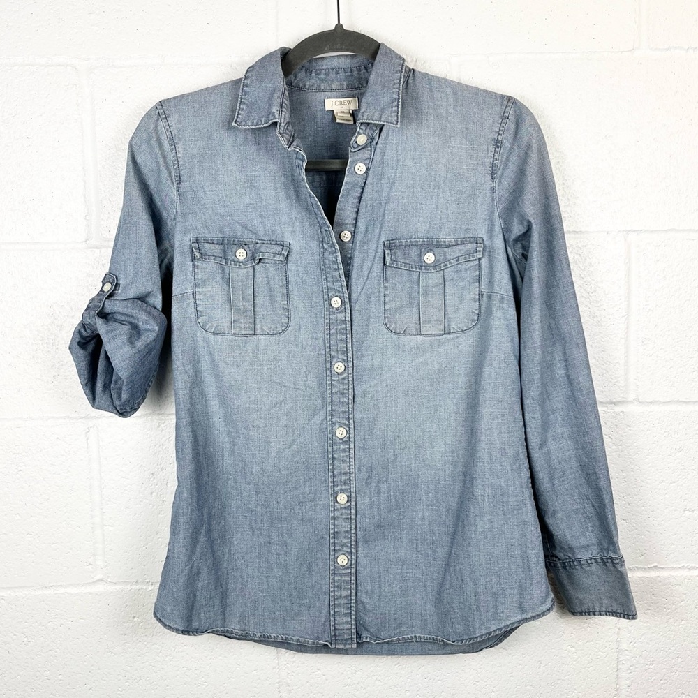 J. Crew Convertible Sleeve Denim Button Down Shirt